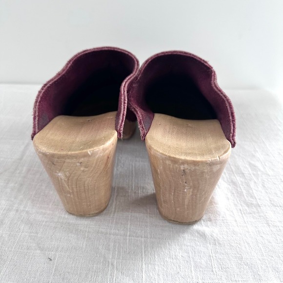 No.6 Old School Clog Burgundy Nubuck Leather Wood Heel Mule Shoes EU 40 - Picture 8 of 13
